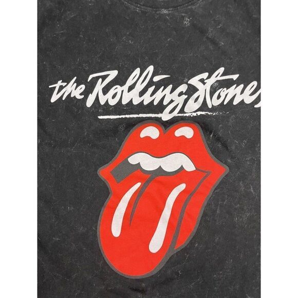 The Rolling Stones Graphic T-shirt Women Medium Black Acid Wash Music - Picture 2 of 5